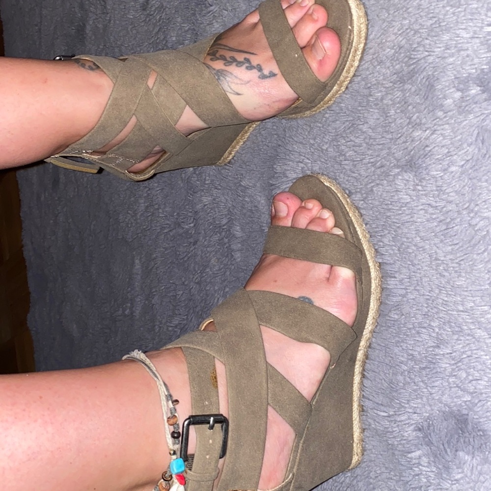 Wedge beige suede strappy wedges
